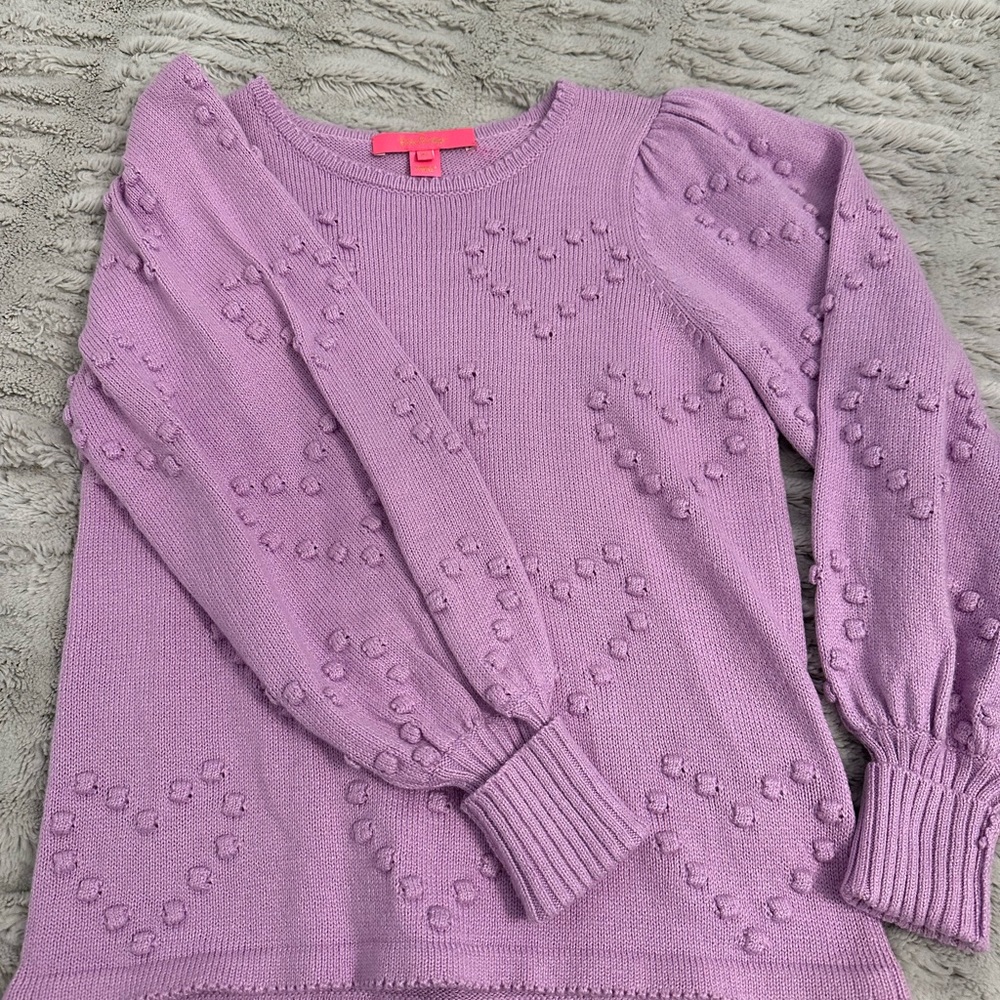 Lily Pulitzer Purple Heart Pom Pom Sweater